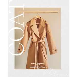 CAMEL COAT tie waist w/oversized lapels